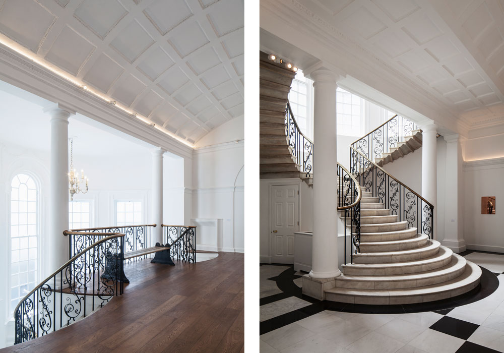 The historic rooms are now reconnected by the restored promenade spaces and feature new hanging walls and cabinetry, allowing for concurrent programming of four shows as well as private viewing, offices and technical workspace. Both staircases have been restored, original chandeliers have been rehung and the central cupola has been uncovered.