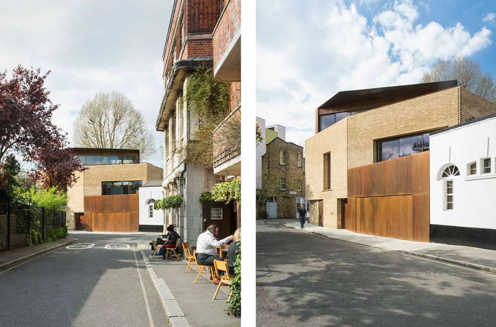 Levring House is located at the end of a mews in the Bloomsbury conservation area. The new four-storey house occupies a prominent corner plot. The superstructure is a reinforced concrete in situ frame, with the top story created from a steel frame and clad in patinated bronze.