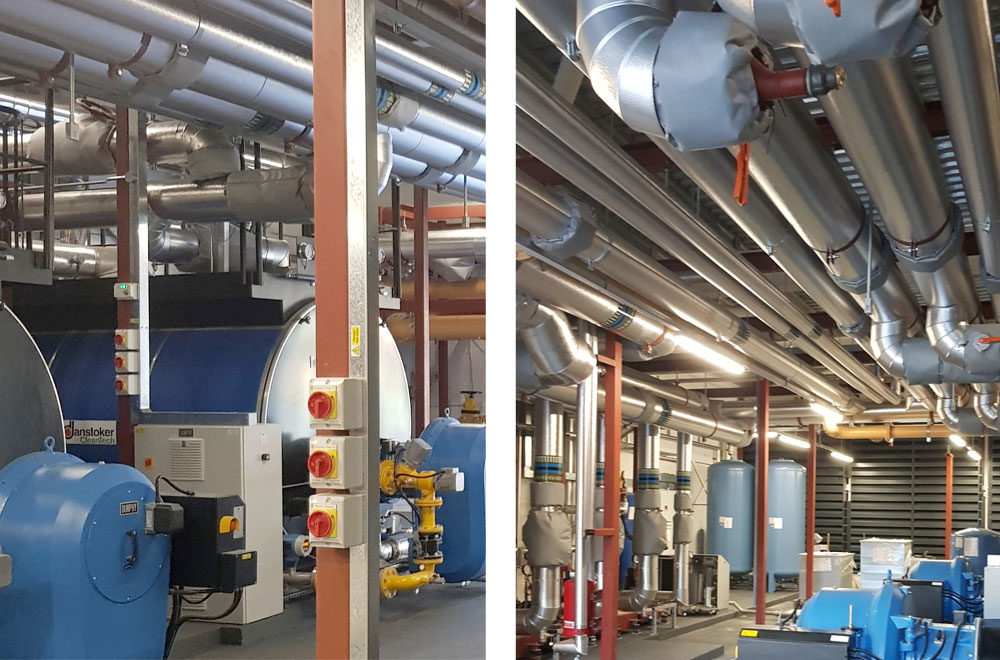 In line with client requirements, our design includes the phased installation of three large shell and tube boilers and CHP engines with associated thermal stores. We have worked to overcome design challenges such as using non-condensing technology in a sustainable network, designing an efficient hydraulic system in line with CIBSE CP1, and ensuring plant nitrogen oxide emissions are in line with the planning requirements.