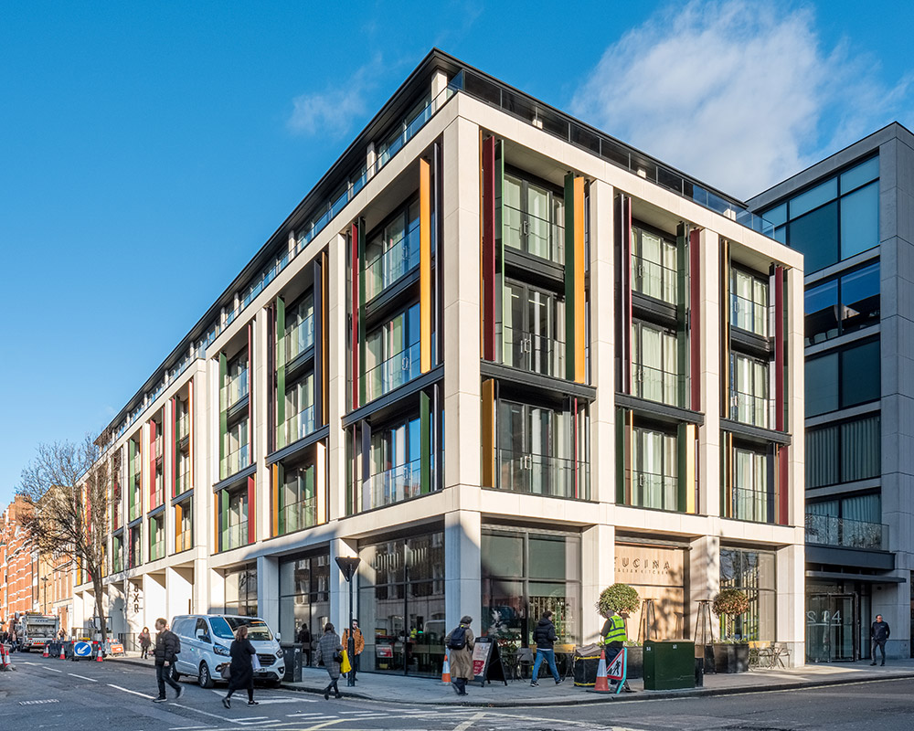 The Chilterns is a 8-storey redevelopment of an existing car park site in Marylebone. The project consists of 60 new apartments (44 for private sale and 16 affordable units). The vertical colours and designs on the exterior of the building represents music records on shelves, which was inspired by the Beatles' legendary Apple Boutique, which used to be located a next door.  We provided all mechanical, electrical and sustainable services for the shell and core construction. The ground floor provides a range of commercial uses including retail with three levels of basement accommodates a health club, energy centre and car park. The residential units achieve Code for Sustainable Homes Level 4 and the commercial units achieve BREEAM ‘Very Good’ certification.